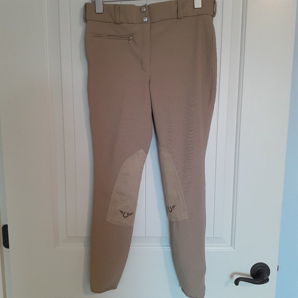 TuffRider Ladies Ribb Low Rise Wide Waist Breeches Knee Patches Tan Size 30 - Picture 1 of 14